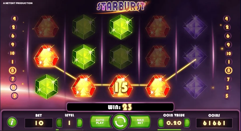 Выигрыш в слоте Starburst